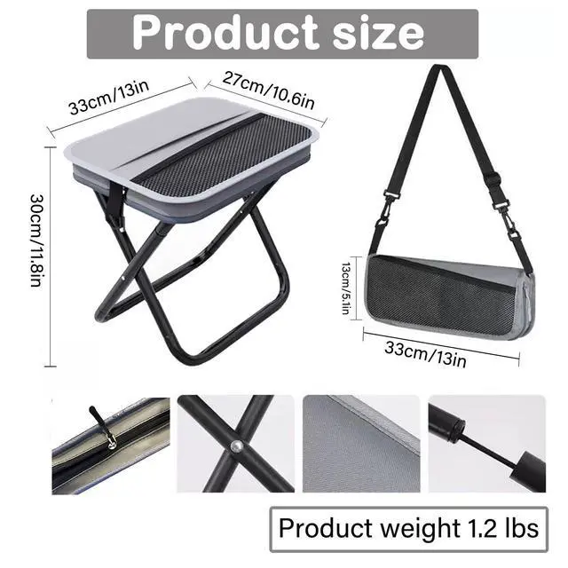 Alt view image 2 of 6 - Portable Collapsible Stool, Large Camping Chair Supports 260 lbs, Adjustable Shoulder Strap Folding Stool, Ultralight Collapsible Stools with 2pcs storage bags for Hiking, Fishing, Outdoor (Gray)