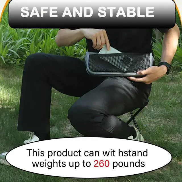 Alt view image 5 of 6 - Portable Collapsible Stool, Large Camping Chair Supports 260 lbs, Adjustable Shoulder Strap Folding Stool, Ultralight Collapsible Stools with 2pcs storage bags for Hiking, Fishing, Outdoor (Gray)