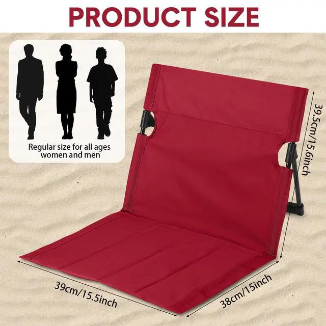 Alt view image 2 of 6 - Foldable Floor Backrest Chair Portable Camping Chair with Storage Bag Light Weight Lazy Seat for Indoor Outdoor Bed Ground Park Lawn Concerts Hiking Beach(Red)