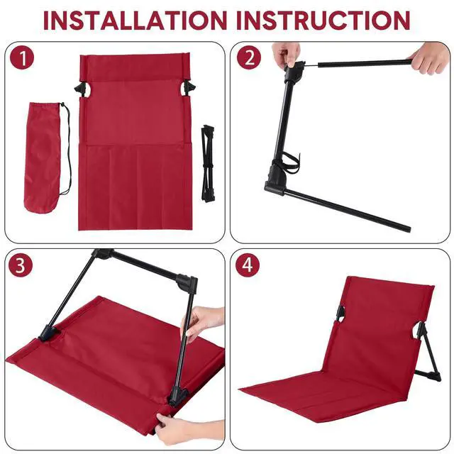 Alt view image 6 of 6 - Foldable Floor Backrest Chair Portable Camping Chair with Storage Bag Light Weight Lazy Seat for Indoor Outdoor Bed Ground Park Lawn Concerts Hiking Beach(Red)