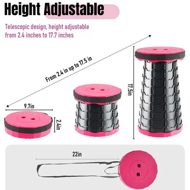 Alt view image 2 of 7 - Upgraded Foldable Stool Thickened, Portable Collapsible Stool Retractable Stool for Fishing, Hiking Tours, BBQ, Parties, Outdoor ActivitiesPink