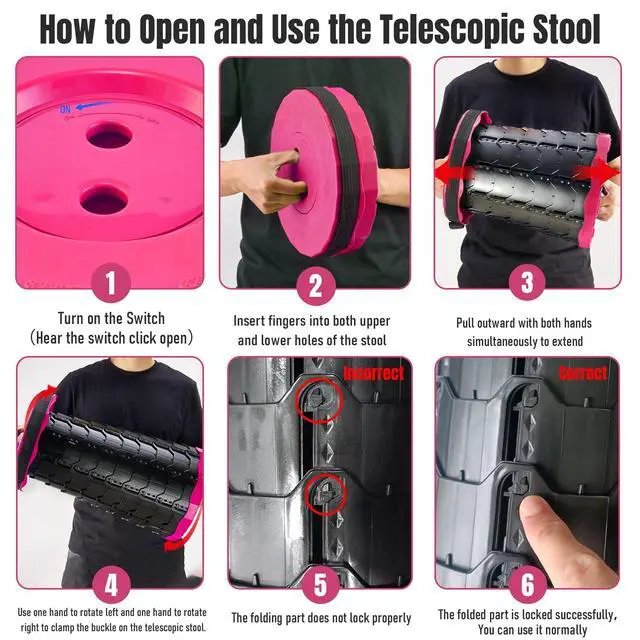 Alt view image 3 of 7 - Upgraded Foldable Stool Thickened, Portable Collapsible Stool Retractable Stool for Fishing, Hiking Tours, BBQ, Parties, Outdoor ActivitiesPink