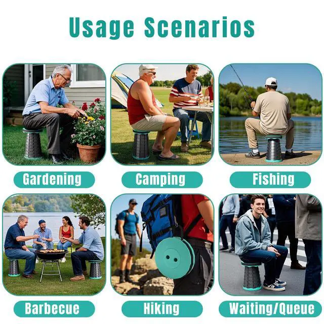 Alt view image 5 of 7 - Collapsible Stool Thickened, Portable Foldable Chair, Retractable Stool for Fishing, Portable stools for Adults Hiking Tours, BBQ, Parties, Camping Stools Outdoor Activities