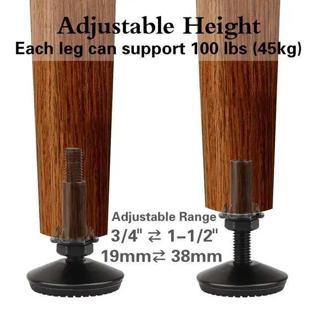 Alt view image 7 of 7 - 4 Set M10 Adjustable Leveling Feet, Heavy Duty Height Adjuster Furniture Leveler Foot With T Nut, Screw On Cabinet Restaurant Table Chair Self Levelers Leg (2" Base Dia & Thread Length, Black)