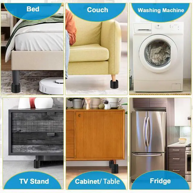 Alt view image 6 of 7 - Bed Risers 1 inch, 2 inch, 3 inch, 4 inch Heavy Duty, Adjustable Furniture Riser for Table Desk Couch Sofa Chair Refrigerator Washing Machine, Stackable Bed Raisers Blocks (Black 4 Pack, 1+1 inch)