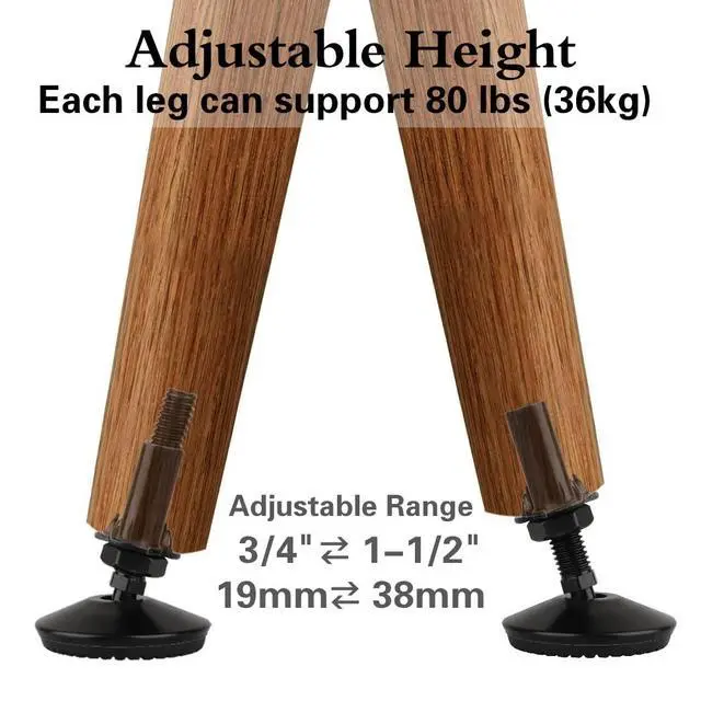 Alt view image 7 of 7 - 4 Set M10 Swivel Adjustable Leveling Feet, Heavy Duty Height Adjuster Furniture Leveler Foot with T Nut, Screw in Cabinet Table Chair Self Levelers Leg - 2" Base Dia & 2" Bolts Length - Black