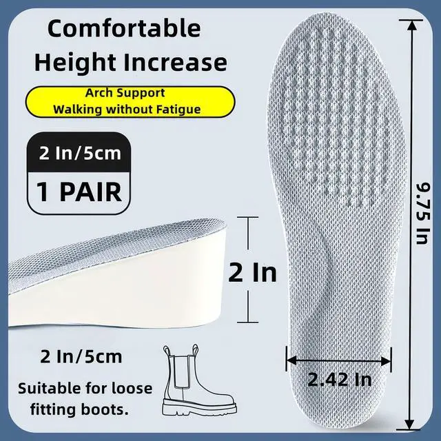 Alt view image 2 of 7 - Height Increasing Shoes,Brandone Height Insoles 2 Inch,Height Boosters Increase Insoles,Shoe Lifts Men for Women,Even Up Shoe Leveler Women,Heel Lifts Inserts for Men (9.75''Lx2''UP) (1 Pair)