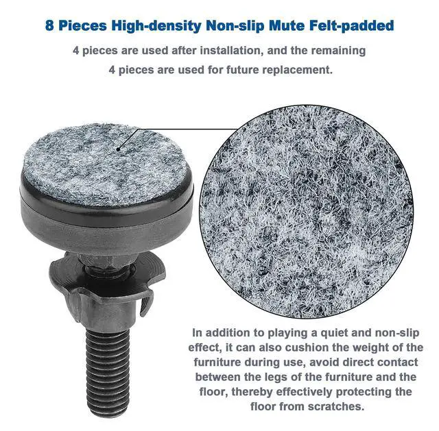 Alt view image 3 of 7 - 3/8" Threaded Leveling Feet Adjustable Table/Furniture Feet Levelers Screw on Heavy Duty Desk/Chair/Cabinet/Dresser/Bench Leg Leveler Screw in with Threaded Inserts(3/8-16,Large Base,Black,4 Pack)