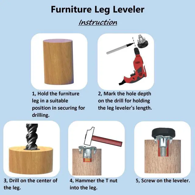 Alt view image 3 of 7 - Adjustable Furniture Leveling Feet, 16 Pack, 1/4 Threaded Leg Levelers for Table/Desk/Chair/Cabinet/Dresser/Outdoor Furniture/Patio Furniture, Height Extender, Screw on/in Adjuster