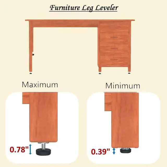 Alt view image 7 of 7 - Adjustable Furniture Leveling Feet, 16 Pack, 1/4 Threaded Leg Levelers for Table/Desk/Chair/Cabinet/Dresser/Outdoor Furniture/Patio Furniture, Height Extender, Screw on/in Adjuster