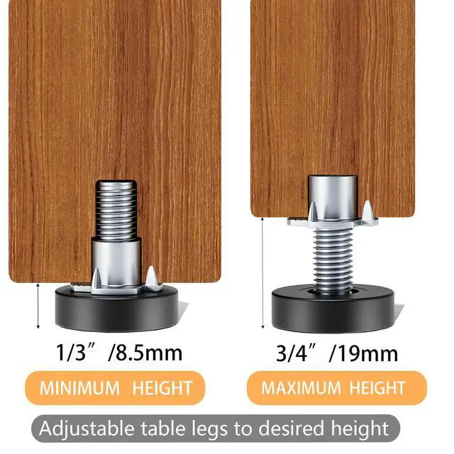 Alt view image 5 of 7 - 1/4" Thread Leveling Feet, 12 PCS Adjustable Furniture Levelers with T-Nuts, Threaded Screw-in Table Feet for Individual Adjustment