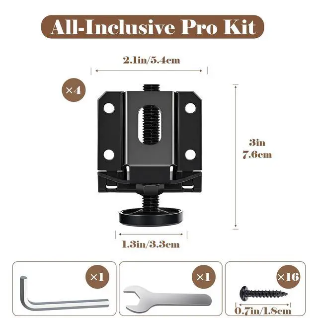 Alt view image 7 of 7 - Heavy Duty Leveling Feet, 4 Pack Adjustable Furniture Levelers with 1320LB Capacity, 2" Height Adjustment, No-Flip Furniture Installation Hex Nut Design for Flawless Leveling