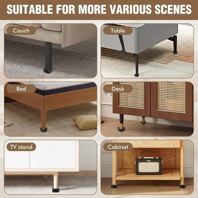 Alt view image 3 of 6 - 4 Pack Furniture Risers, Ajustable Bed Lifts Rrisers, 1 Inch Stackable Heavy Duty Desk Riser, Table Leg Risers, Square Bed Raising Blocks, for Bed Desk Leg Couch Sofa Table Chair Dorm, Black