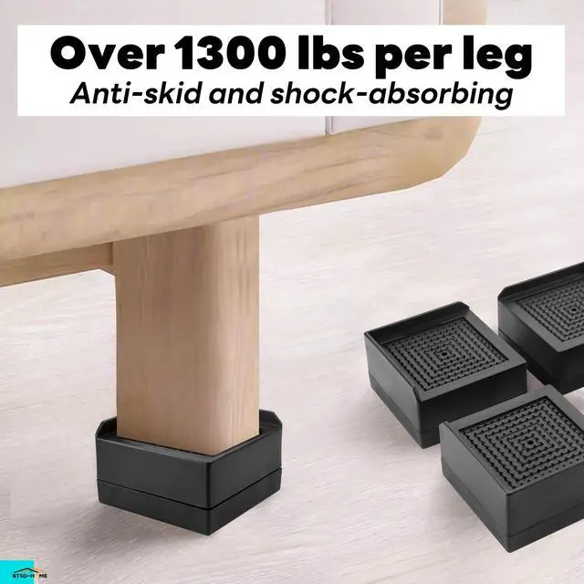 Alt view image 4 of 7 - Furniture Risers 1.5 Inch Bed Lifts Risers Table Leg Extenders Perfect for Couch, Chair, Table, and More 4 Pack Black Square