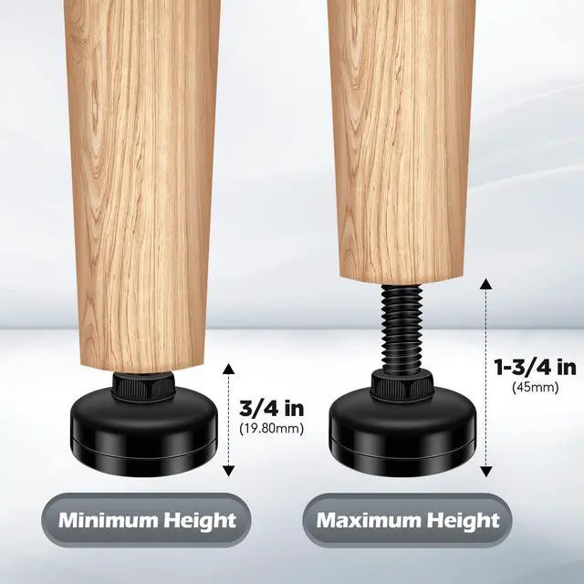 Alt view image 3 of 7 - 10 Set Adjustable Furniture Leveling Feet, Adjustable Leg Levelers for Cabinets Sofa Tables Chairs, Heavy Duty Height Adjuster Furniture Levelers Foot with T- Nut Kit 3/8"-16 Thread, Black