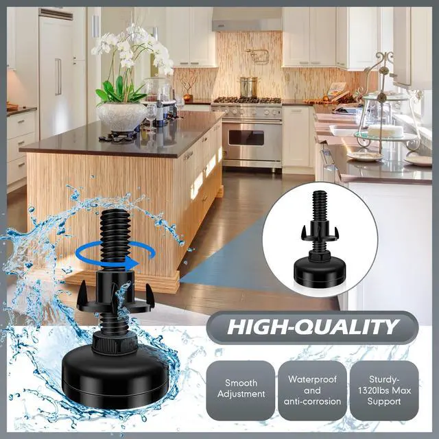 Alt view image 5 of 7 - 10 Set Adjustable Furniture Leveling Feet, Adjustable Leg Levelers for Cabinets Sofa Tables Chairs, Heavy Duty Height Adjuster Furniture Levelers Foot with T- Nut Kit 3/8"-16 Thread, Black
