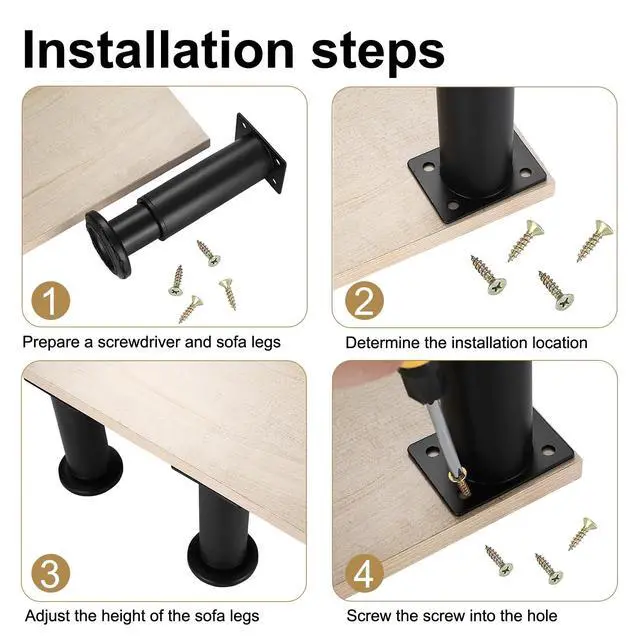 Alt view image 5 of 7 - 4 Pcs Metal Furniture Legs, 4.7-7 Inch Black Adjustable Furniture Legss, Adjustable Height Bed Support Legs for Bed Frame Support Legss, Sofa Couch Dresser Table Bed Cabinet Feet