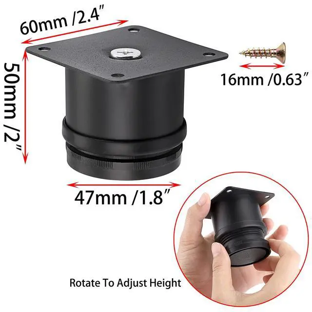 Alt view image 3 of 7 - 4PCS 2 Inch Stainless Steel Furniture Legs Feets Metal Cabinet Desk Legs, Adjustable Round Metal Furniture Risers Replacement Leg Corner Feet Heavy Duty Table Leg Extenders for Sofa Chair