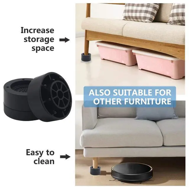Alt view image 3 of 6 - Furniture Risers 2 inch Black Bed Risers (Set of 4), Heavy Duty Bed Lifts Risers for Table, Sofa, Couch, Desk, Adjustable Bed Frame Risers 1 inch 3 Inch Supports Up to 3,300 Lbs