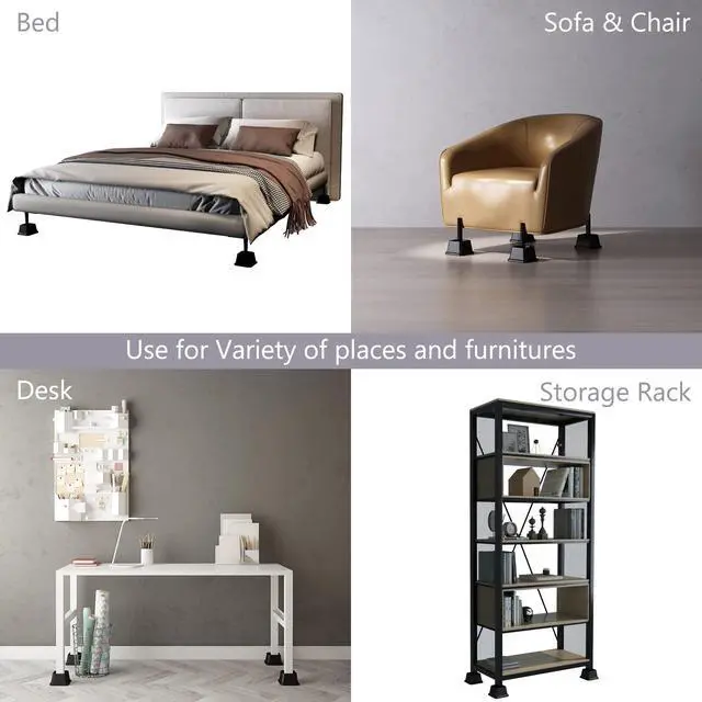 Alt view image 3 of 7 - Bed Risers 3 Inch Heavy Duty Bed Furniture Elevators, 1,500 lbs Lifts Up Riser for Sofa and Table Set of 4, Black
