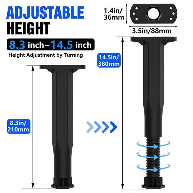 Alt view image 2 of 7 - Adjustable Height Bed Support Legs, Heavy Duty Telescopic 8.5"-14.5" Center Support for Sagging Bed Frame, Furniture Riser for Mattress Slat, Replace Broken Furniture Legs(2PCS)