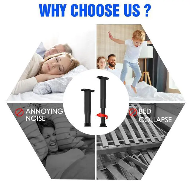 Alt view image 5 of 7 - Adjustable Height Bed Support Legs, Heavy Duty Telescopic 8.5"-14.5" Center Support for Sagging Bed Frame, Furniture Riser for Mattress Slat, Replace Broken Furniture Legs(2PCS)