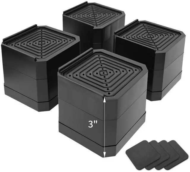 Main image of 4 Pack Bed Risers Heavy Duty, Adjustable Furniture Risers for Bed Couch Sofa Desk Chair Blocks, Lift Height 1.5", 3" or 4.3" (Black, Two Layers 3 Inches)