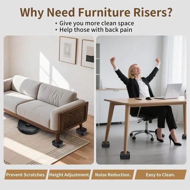 Alt view image 4 of 7 - 4 Pack Bed Risers Heavy Duty, Adjustable Furniture Risers for Bed Couch Sofa Desk Chair Blocks, Lift Height 1.5", 3" or 4.3" (Black, Two Layers 3 Inches)