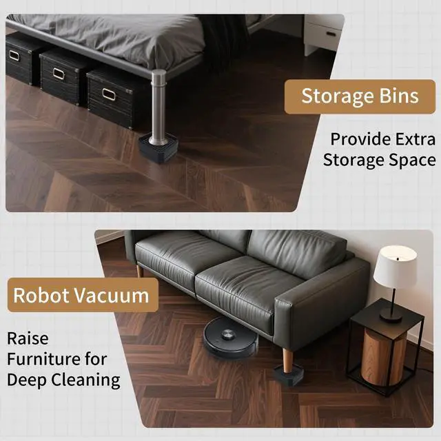 Alt view image 7 of 7 - 4 Pack Bed Risers Heavy Duty, Adjustable Furniture Risers for Bed Couch Sofa Desk Chair Blocks, Lift Height 1.5", 3" or 4.3" (Black, Two Layers 3 Inches)