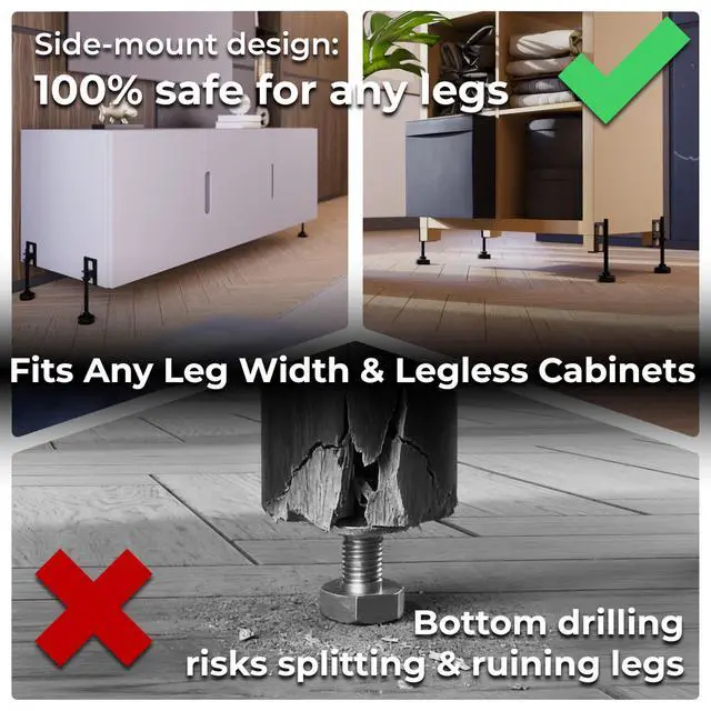Alt view image 2 of 7 - L-Shaped Furniture Leveling Feet, Adjustable Height up to 3.5 Inch, 4 Pack Heavy Duty Screw-On Levelers, 330 LBs per Foot, for Sofa, Bed, Cabinets, Uneven Floors