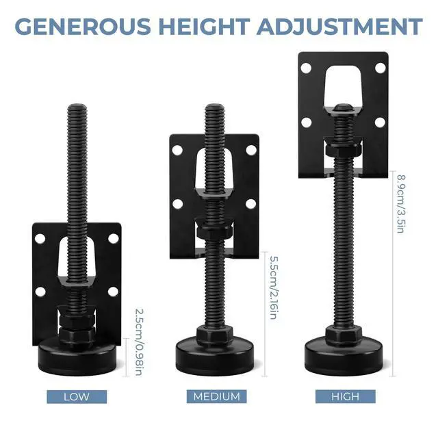 Alt view image 3 of 7 - L-Shaped Furniture Leveling Feet, Adjustable Height up to 3.5 Inch, 4 Pack Heavy Duty Screw-On Levelers, 330 LBs per Foot, for Sofa, Bed, Cabinets, Uneven Floors