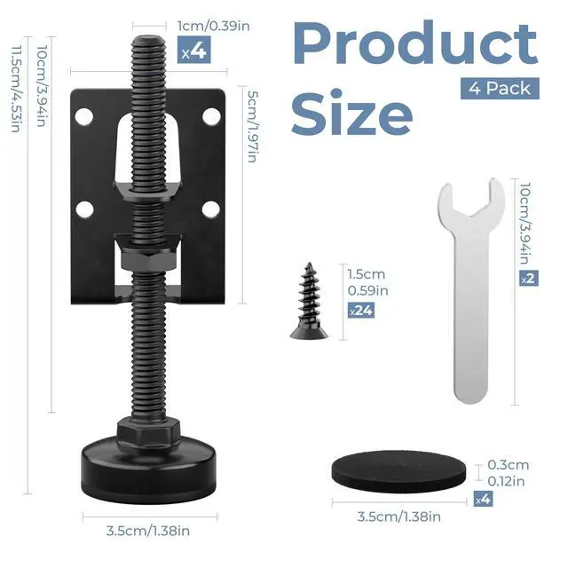 Alt view image 5 of 7 - L-Shaped Furniture Leveling Feet, Adjustable Height up to 3.5 Inch, 4 Pack Heavy Duty Screw-On Levelers, 330 LBs per Foot, for Sofa, Bed, Cabinets, Uneven Floors