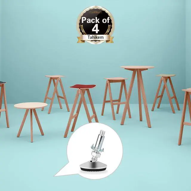 Alt view image 3 of 7 - 4 Set M10 Swivel Adjustable Leveling Feet, Heavy Duty Height Adjuster Furniture Leveler Foot with T Nut, Screw on Cabinet Table Chair Self Levelers Leg - 2" Base Dia & 2" Bolts Length - Silver