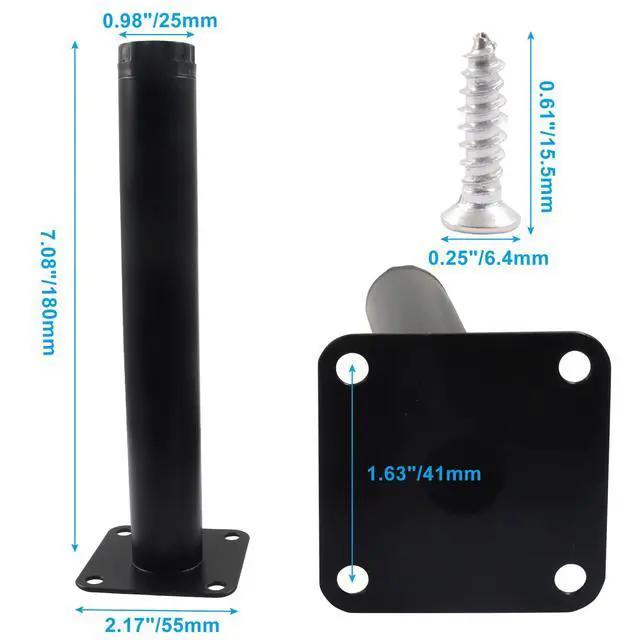 Alt view image 3 of 5 - 4 Pcs 7"/ 18cm Adjustable Furniture Legs, Metal Cabinet Legs Black Adjustable Feet for Sofa Table Chair, Support Feet for Kitchen Shelves/Cupboard