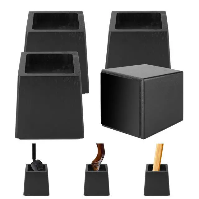 Main image of Wood Bed Risers Heavy Duty, Support Loading 2200lbs, 4 Pack Furniture Riser Leg Height Extenders Lifts for Dorm Sofa Couch Desk Chair Table, Black, 3.5" H(Inner 3" H)