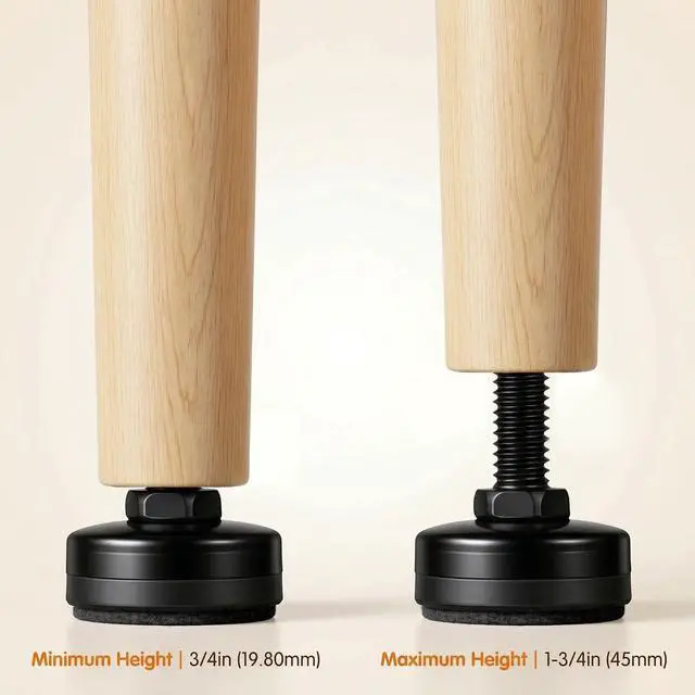 Alt view image 2 of 7 - 4 Pack Adjustable Furniture Feet Table Levelers with T-Nuts and Felt Pads