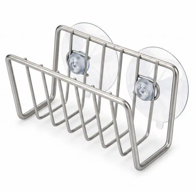 Main image of Sponge Holder for Kitchen Sink, Stainless Steel Sink Caddy with Strong Suction Cups, Rustproof Suction Sponge Holder Organizer for Sponge, Scrubber & Brush Silver