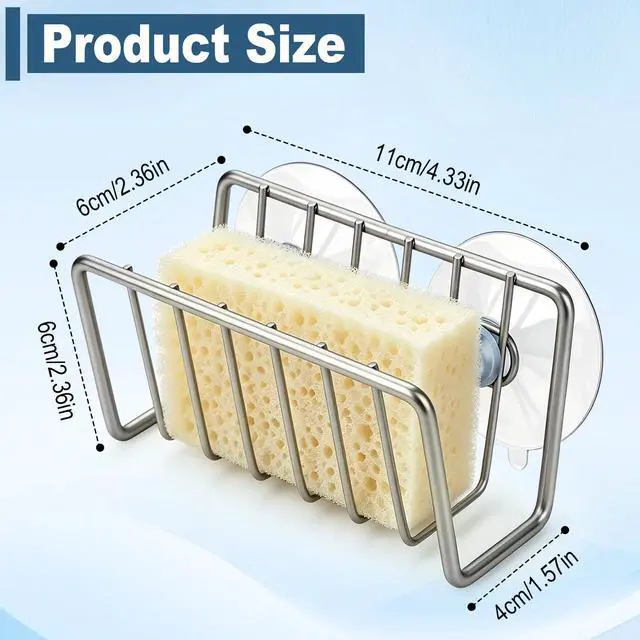 Alt view image 2 of 7 - Sponge Holder for Kitchen Sink, Stainless Steel Sink Caddy with Strong Suction Cups, Rustproof Suction Sponge Holder Organizer for Sponge, Scrubber & Brush Silver