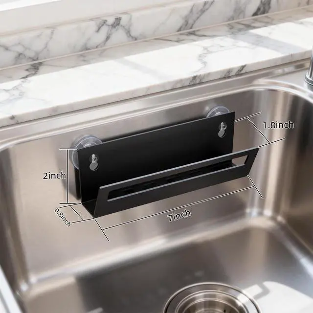 Alt view image 4 of 7 - Sponge Holder for Kitchen Sink | with Suction Cups & Adhesive Hook, Rustproof, Space-Saving Wall Hanging, Stainless Steel, For Sponge, Dish Cloth, Brush
