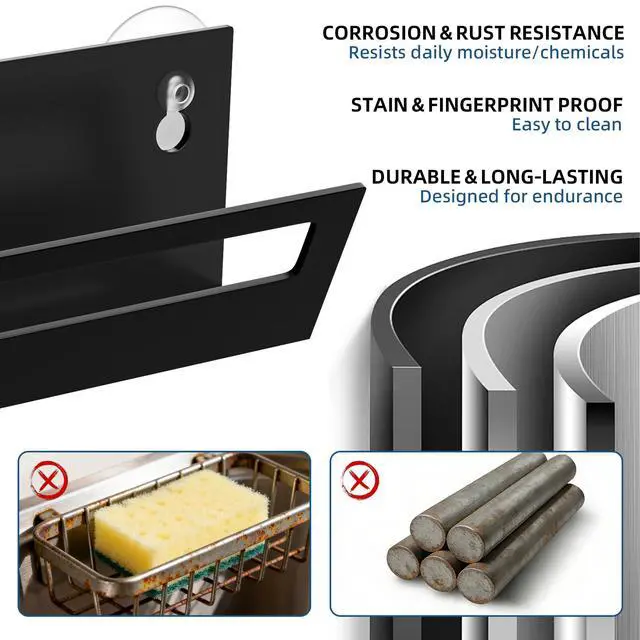Alt view image 6 of 7 - Sponge Holder for Kitchen Sink | with Suction Cups & Adhesive Hook, Rustproof, Space-Saving Wall Hanging, Stainless Steel, For Sponge, Dish Cloth, Brush