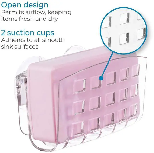 Alt view image 4 of 4 - Plastic Sponge Holder with Suction Cups, Clear | For Kitchen Sink, Bathroom Organization