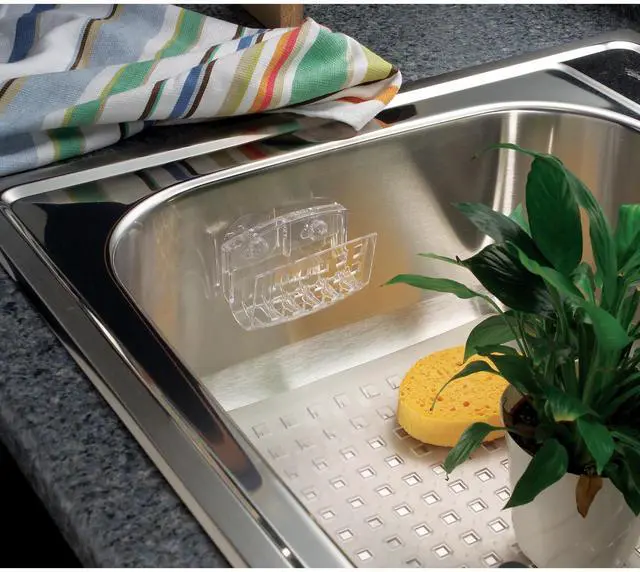 Alt view image 3 of 4 - Plastic Sponge Holder with Suction Cups, Clear | For Kitchen Sink, Bathroom Organization