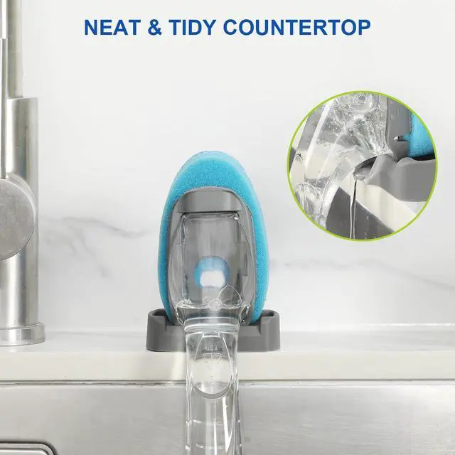 Alt view image 2 of 7 - Dish Wand Holder Compatible with Scotch-Brite Dishwand, Silicone Dish Brush Holder with Drain Spout for Kitchen Sink Counter, Sponge Wand Organizer, Keep Upright from Leaking Soap