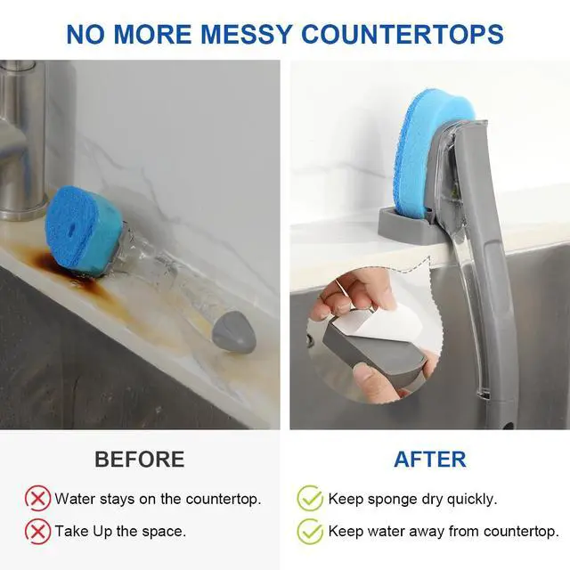 Alt view image 3 of 7 - Dish Wand Holder Compatible with Scotch-Brite Dishwand, Silicone Dish Brush Holder with Drain Spout for Kitchen Sink Counter, Sponge Wand Organizer, Keep Upright from Leaking Soap