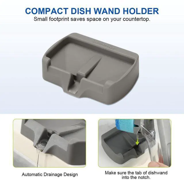 Alt view image 4 of 7 - Dish Wand Holder Compatible with Scotch-Brite Dishwand, Silicone Dish Brush Holder with Drain Spout for Kitchen Sink Counter, Sponge Wand Organizer, Keep Upright from Leaking Soap