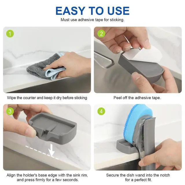 Alt view image 6 of 7 - Dish Wand Holder Compatible with Scotch-Brite Dishwand, Silicone Dish Brush Holder with Drain Spout for Kitchen Sink Counter, Sponge Wand Organizer, Keep Upright from Leaking Soap