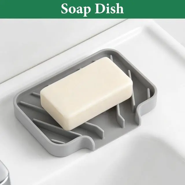 Alt view image 5 of 6 - Sponge Holder for Kitchen Sink, 5x3.5 Inch Auto-Draining Soap Tray & Sink Organizer | Compatible with Scrub Daddy, Keep Countertops Dry, Kitchen Sink Accessories (Grey)