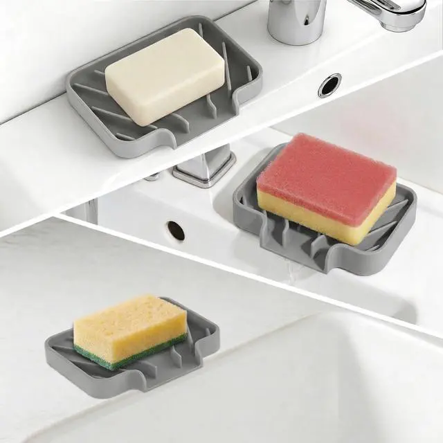 Alt view image 4 of 6 - Sponge Holder for Kitchen Sink, 5x3.5 Inch Auto-Draining Soap Tray & Sink Organizer | Compatible with Scrub Daddy, Keep Countertops Dry, Kitchen Sink Accessories (Grey)