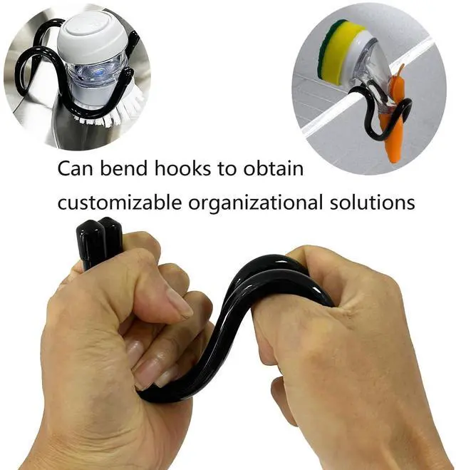 Alt view image 6 of 7 - Sling Flexible Sink Caddy, Sink Sponge Holder Organizer, Non-Slip Holds Sponge, Scrubbing Brush or Dishrag, Not hiding dirt, easy to clean - Black