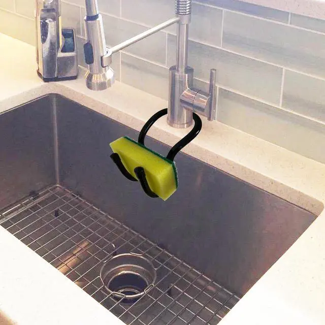 Alt view image 7 of 7 - Sling Flexible Sink Caddy, Sink Sponge Holder Organizer, Non-Slip Holds Sponge, Scrubbing Brush or Dishrag, Not hiding dirt, easy to clean - Black